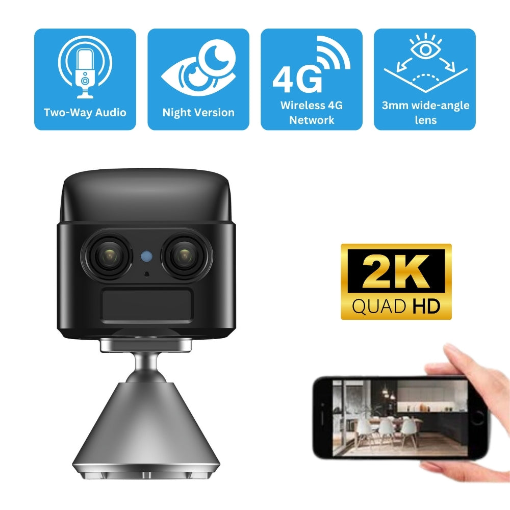 Mini 4G Security Camera - 2K Dual Lens with Zoom