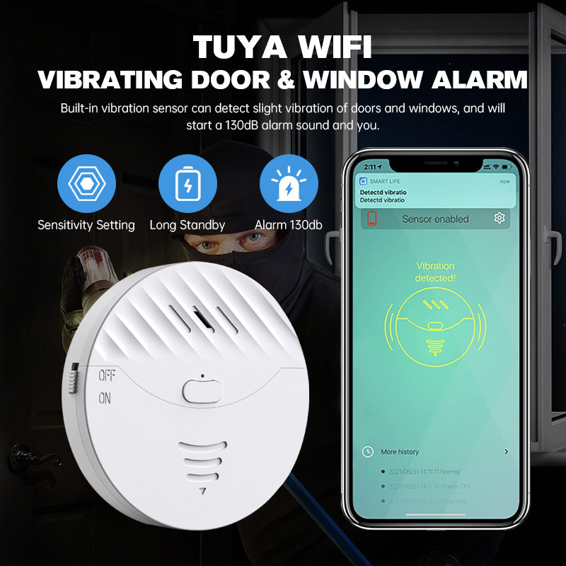 WiFi Vibration & Glass Break Alarm - Tuya Compatible