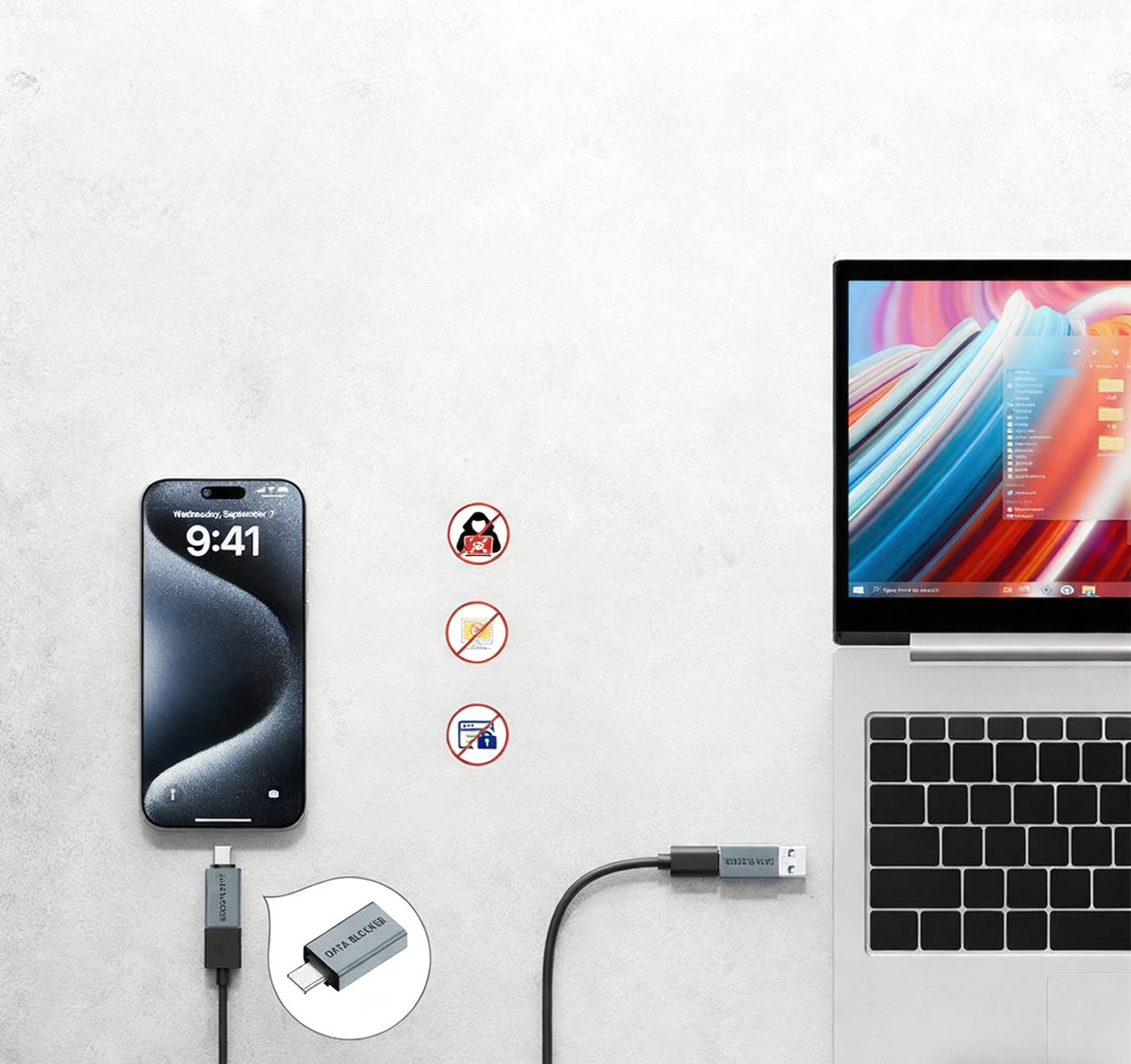 USB Rechargeable Data Port Blocker - Anti-Data Leak USB Port Lock for Laptops/Desktops