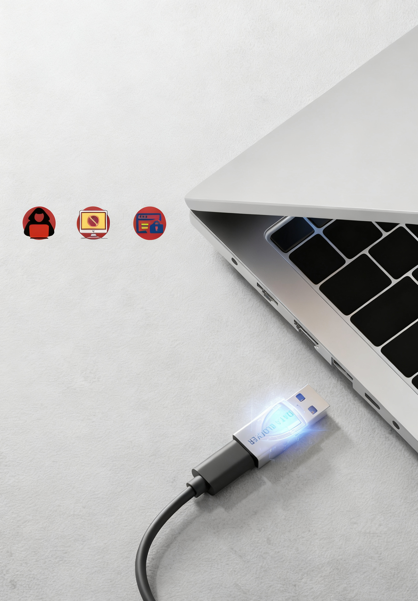 USB Rechargeable Data Port Blocker - Anti-Data Leak USB Port Lock for Laptops/Desktops