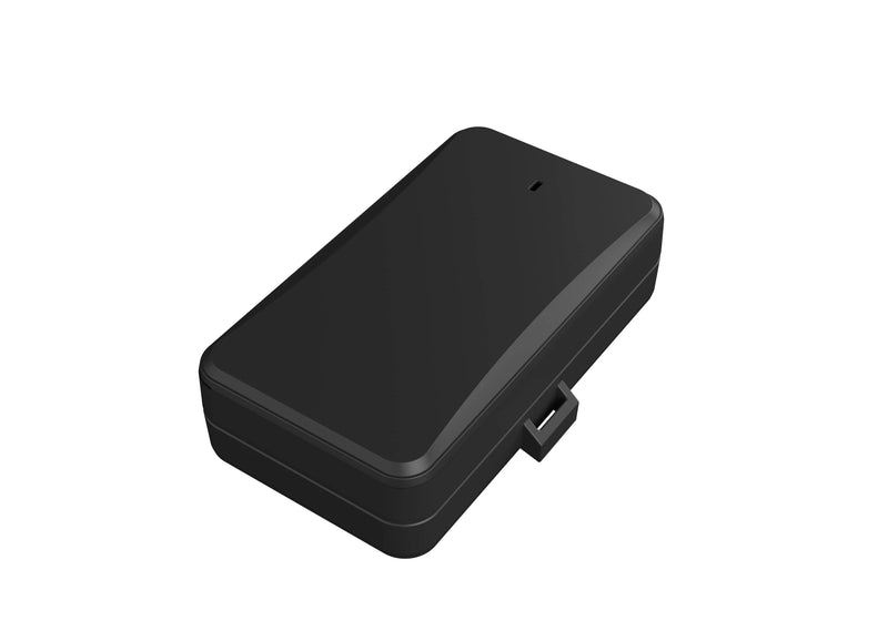 A matte black GPS Tracker placed flat with magnetic side down. - Sentriwise