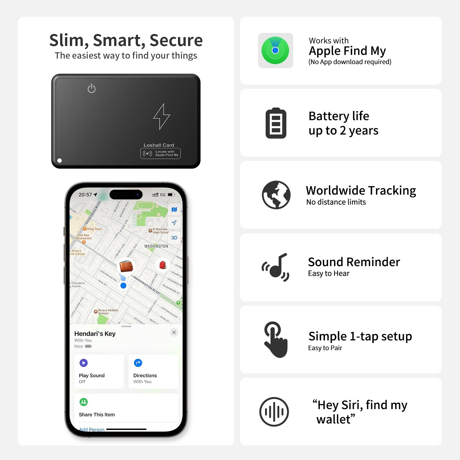Smart Wallet Tracker Card - Apple Find My