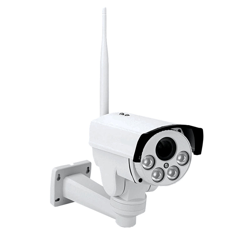 White Outdoor Security Camera with Antenna - Varied Angle - Sentriwise