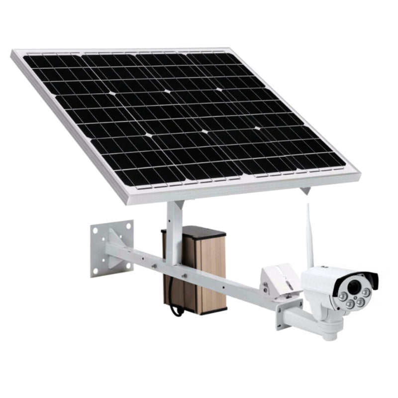 Appearance and size of optional solar panel paired with white outdoor security camera. - Sentriwise