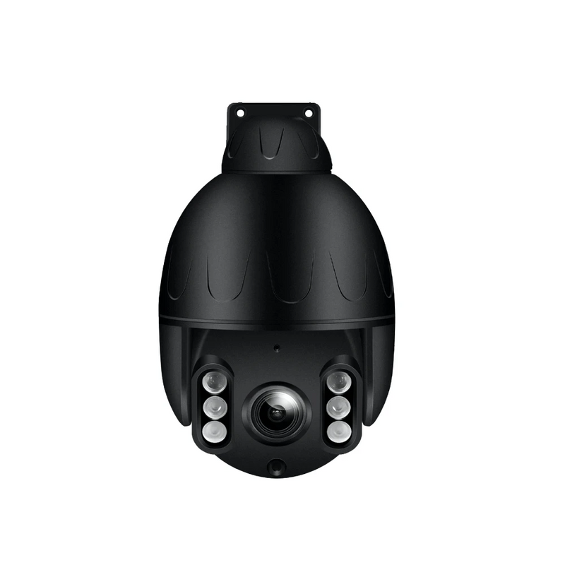 Black spherical outdoor security camera on mount - No Antenna.