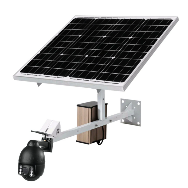 Solar panel optional add-on mounted next to device to show size and shape.