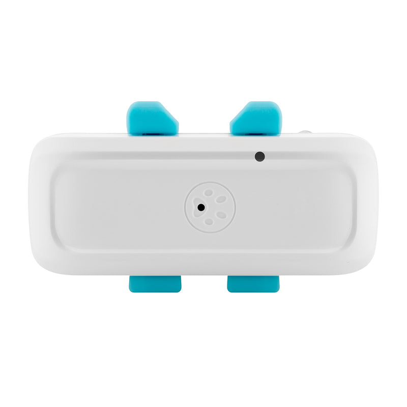 A compact white with blue accents collar-sized GPS Tracker for Pets  - Front View - Sentriwise
